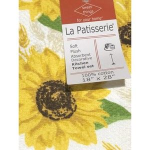 La Patisserie Kitchen Towels Sunflowers Yellow Green White Tan Brown Farmhouse